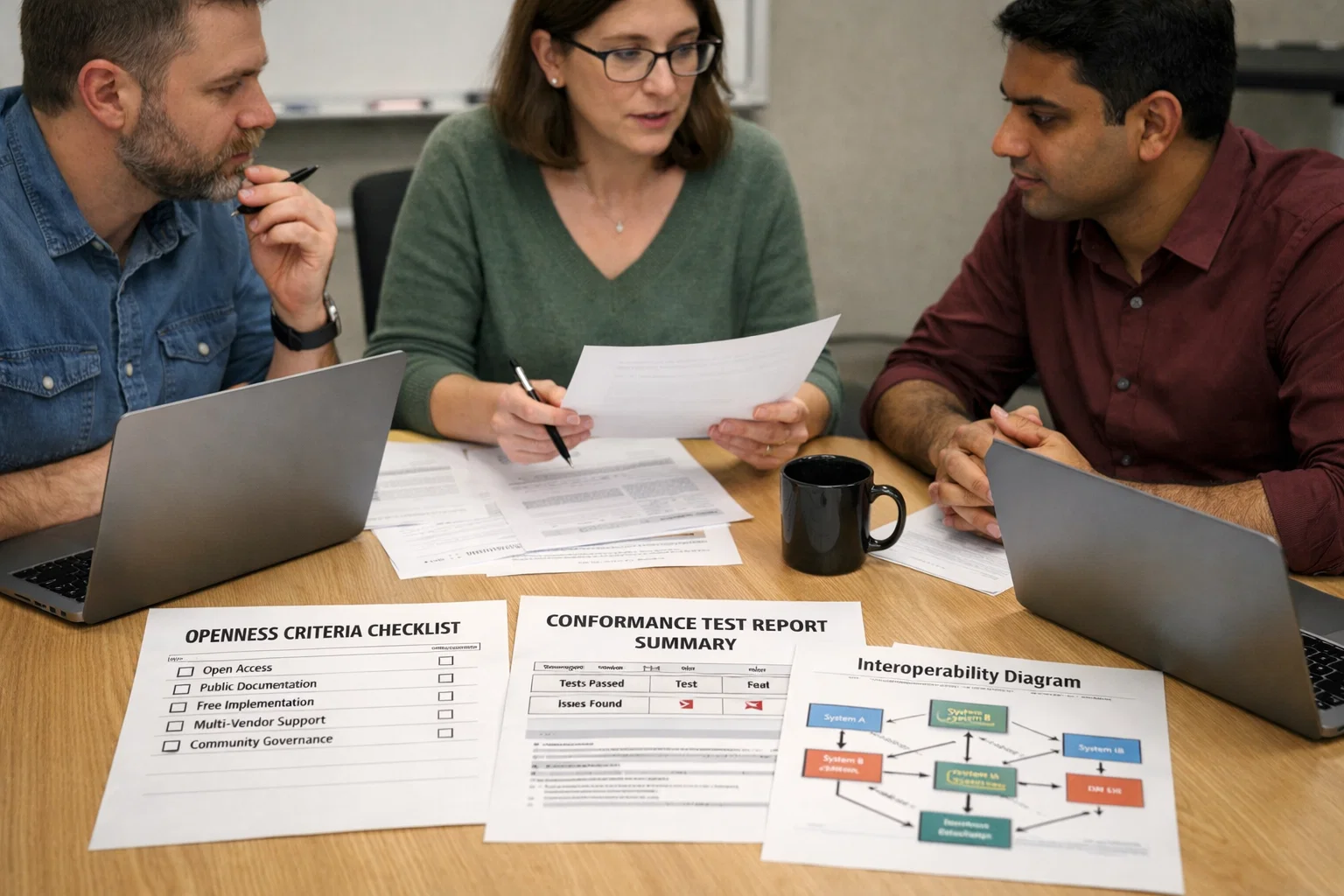 Zespół porównuje specyfikację standardu z listą kryteriów otwartości oraz wynikami testów zgodności na wydrukach i laptopach